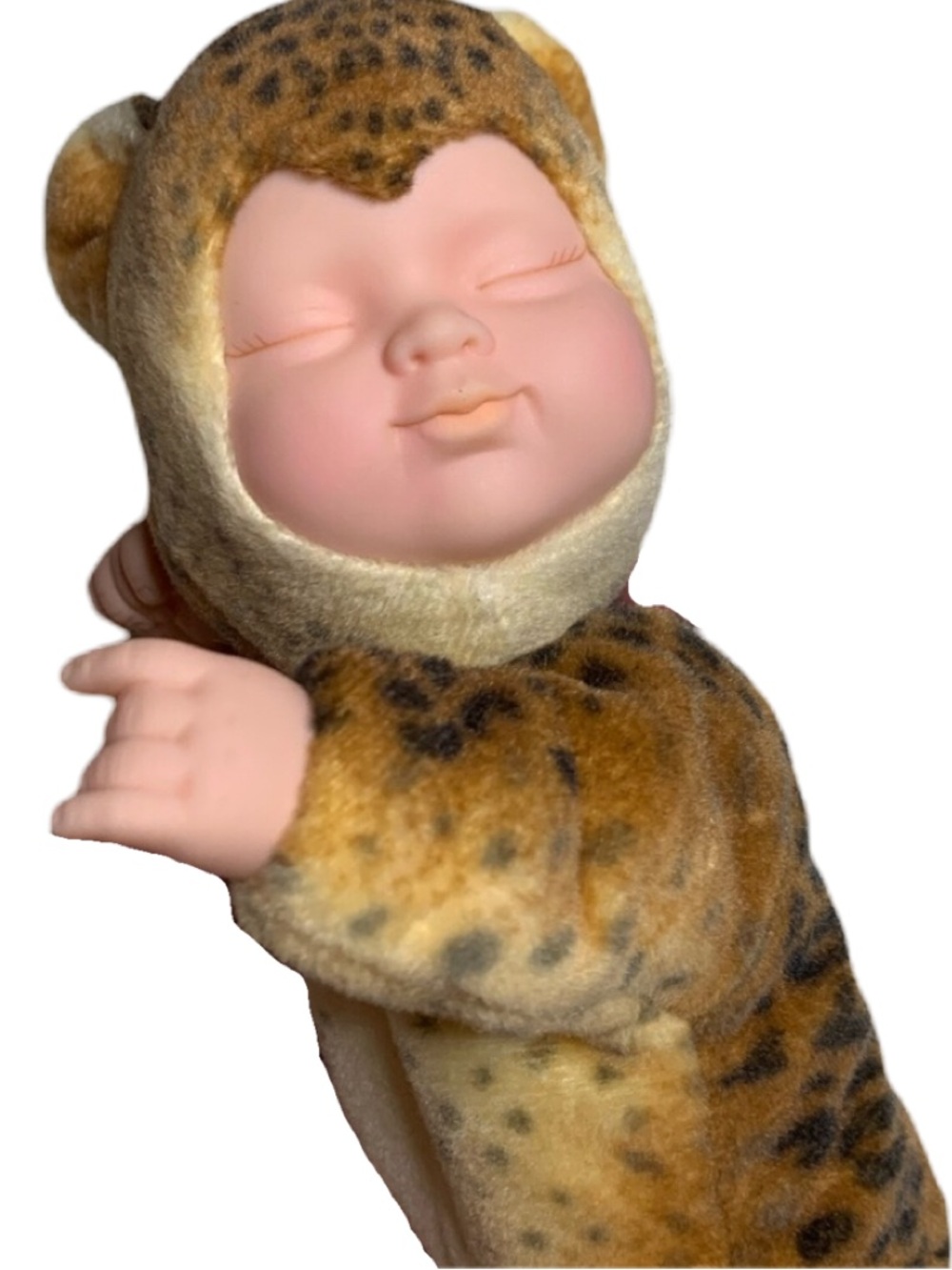 Vintage Anne Geddes Sleeping Baby Leopard 9in Stuffed Animal Plush Doll